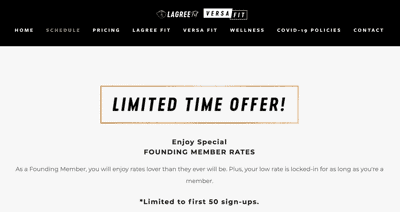 Screenshot of Lagree Fit founding member pricing offer