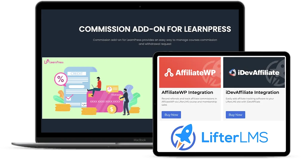 two screens showing affiliate options for LifterLMS and LearnPress