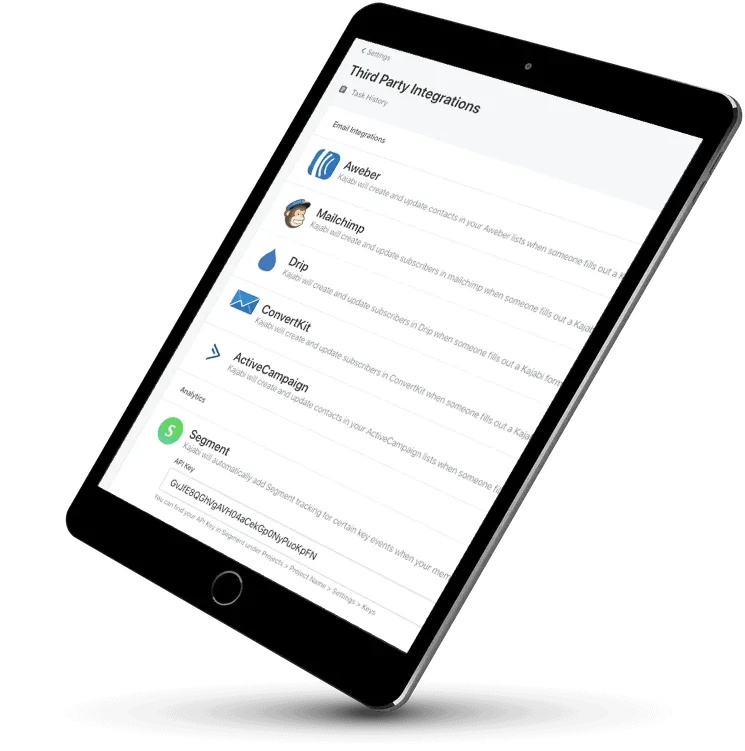 tablet showing Kajabi integrations