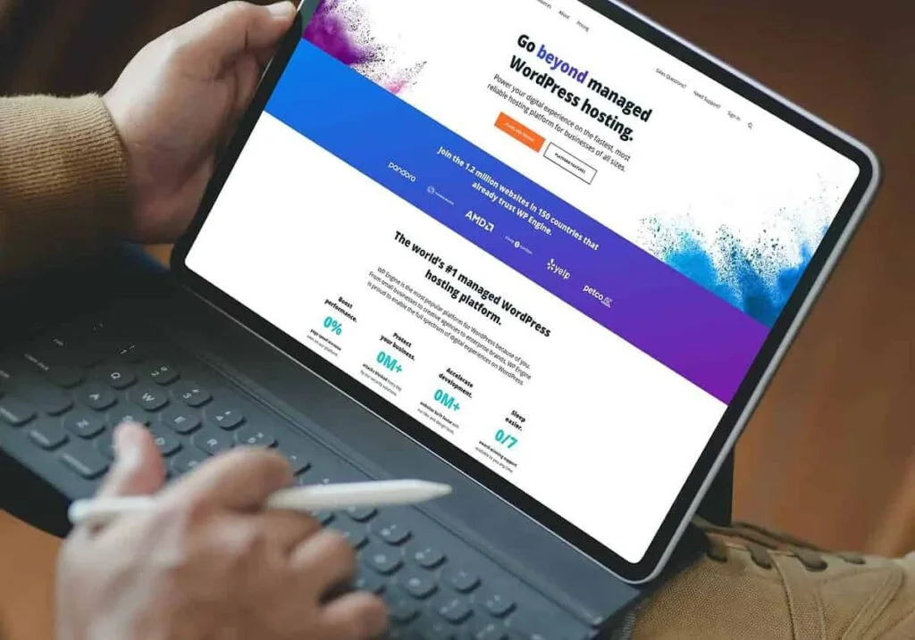 tablet displaying WpEngine hosting