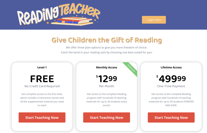 Screenshot of Reading Teacher Plans