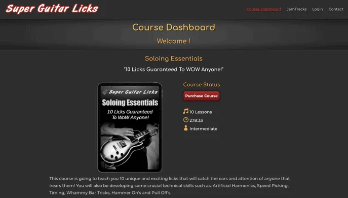 Screenshot of Super Guitar Licks Dashboard