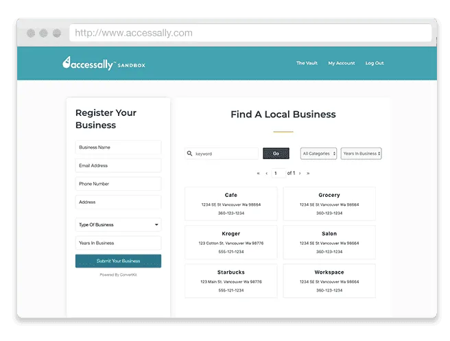 Access Ally membership directory example - AccessAlly Screenshot of Access Ally directory membership model example