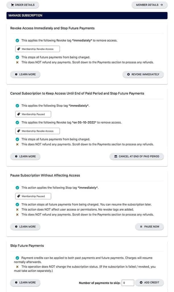 screenshot showing details for recurring payments or a one time payment in AccessAlly