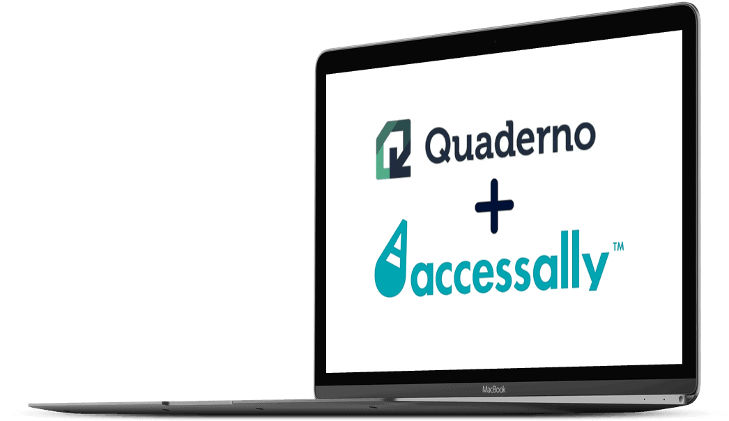 logo Quaderno + AccessAlly logo shown on laptop