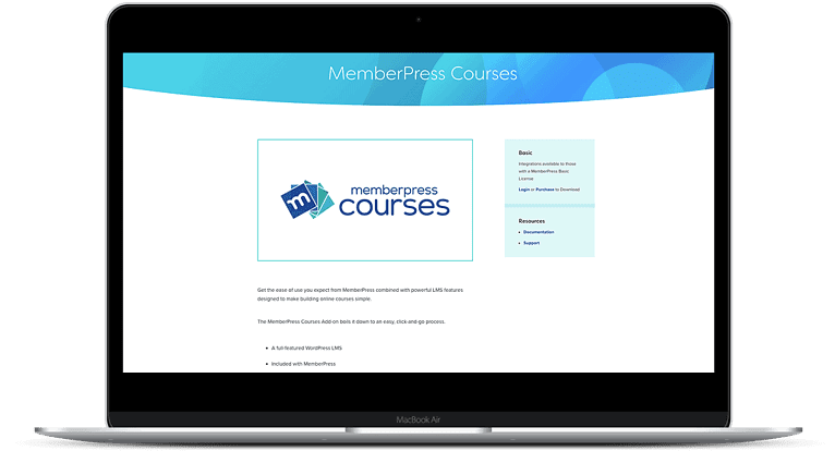 Courses Add On option shown on laptop