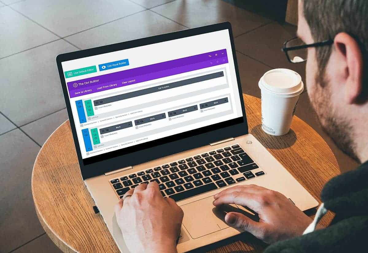 Man working on a laptop using the Divi Builder plugin