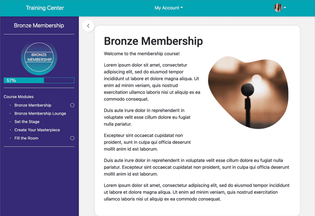Screenshot of membership site example