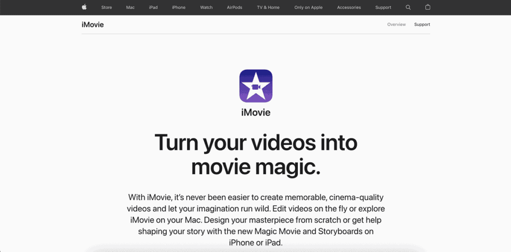 iMovie home page