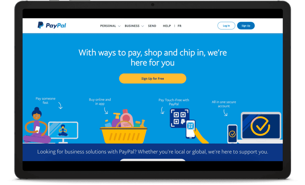 paypal home page on a tablet