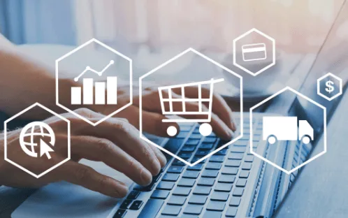 steps of online selling, including purchase, add to cart, payment, shipping