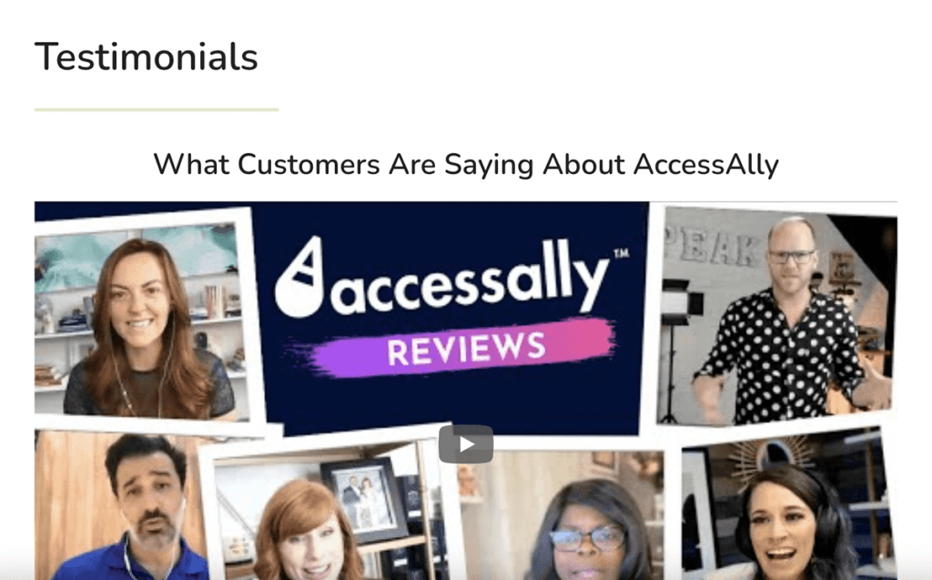 testimonials page - AccessAlly testimonials page