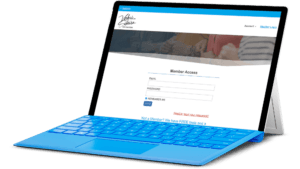 Tablet with screenshot of Valerie's membership site