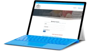 Tablet with screenshot of Valerie's membership site