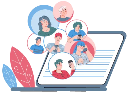 Laptop with people talking in a community