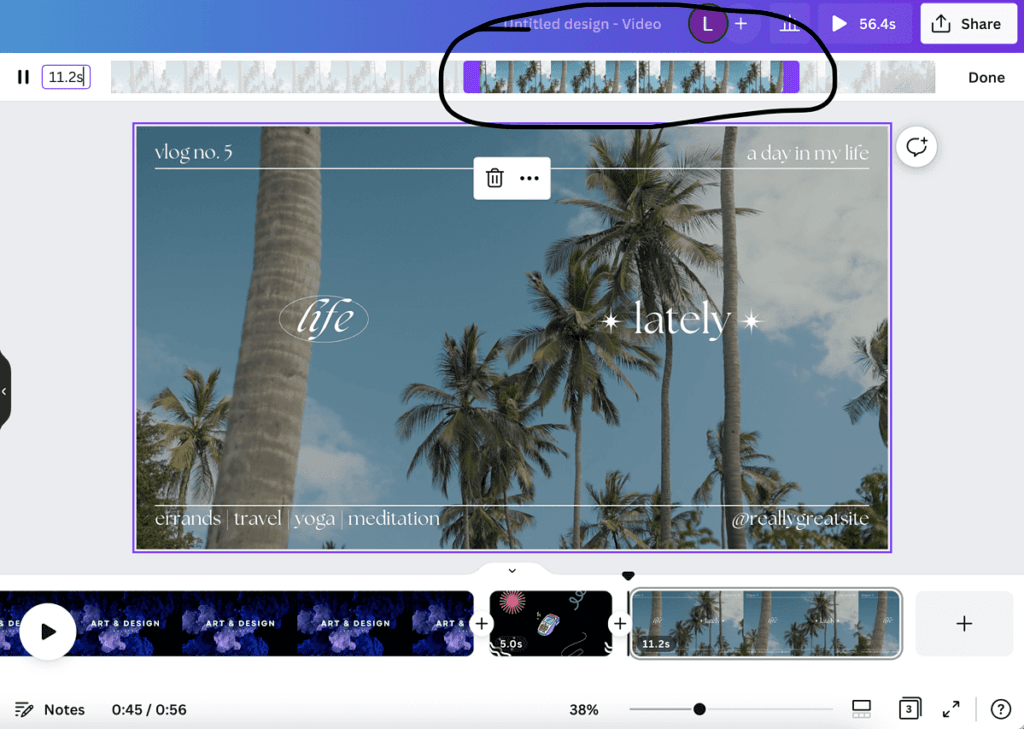 Screenshot of video editing in Canva