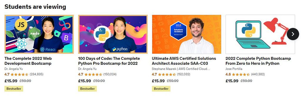 Some of Udemy’s most popular courses for the month