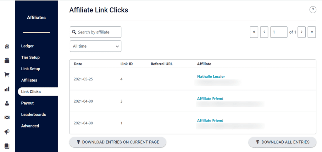 AccessAlly affiliate links click tracking page