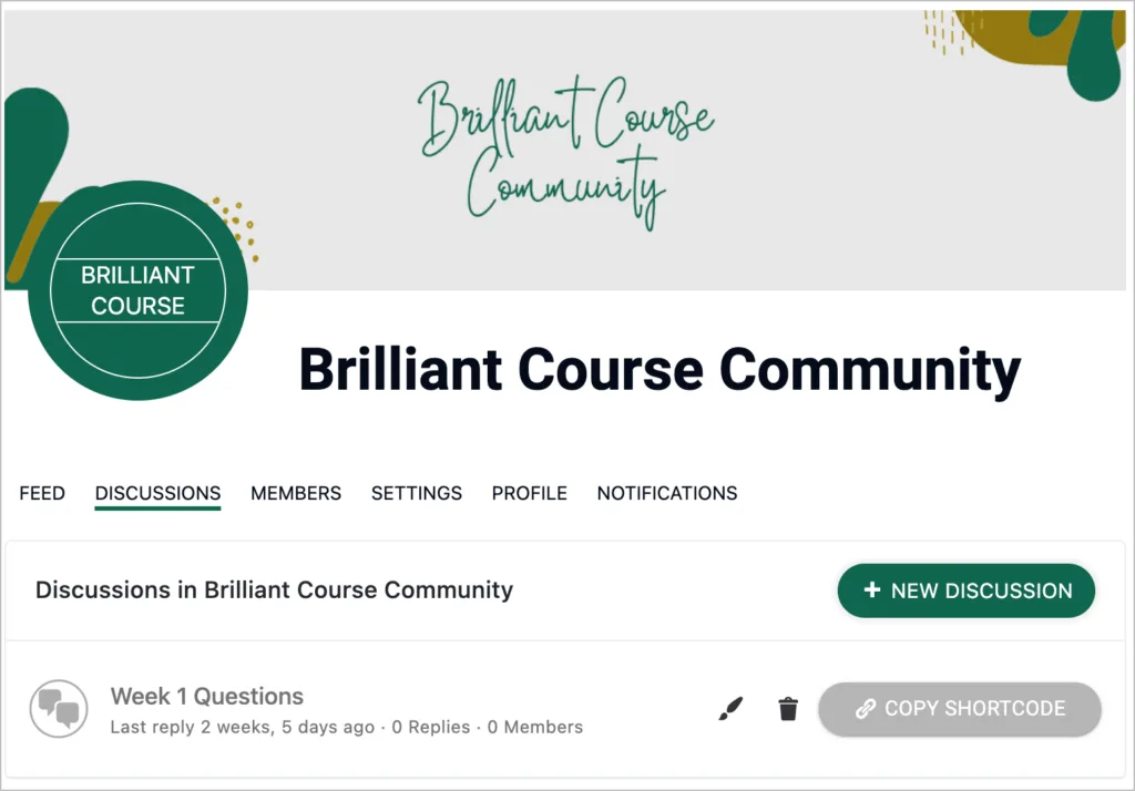 Screenshot of discussions area