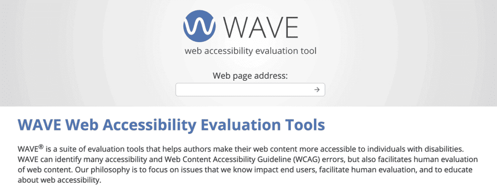 Screenshot of the main page of the web accessibility evaluation tool.