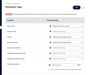 Example of Permission Tags in the backend