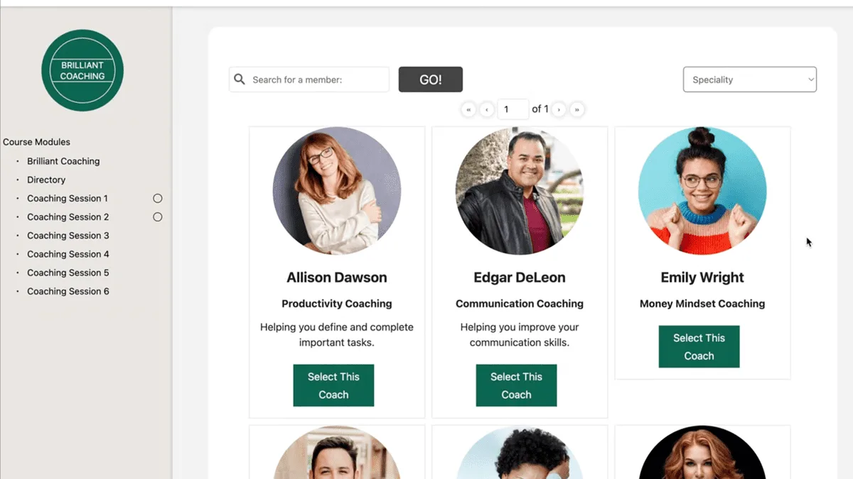 Coach-directory-example - AccessAlly Screenshot of coaches directory