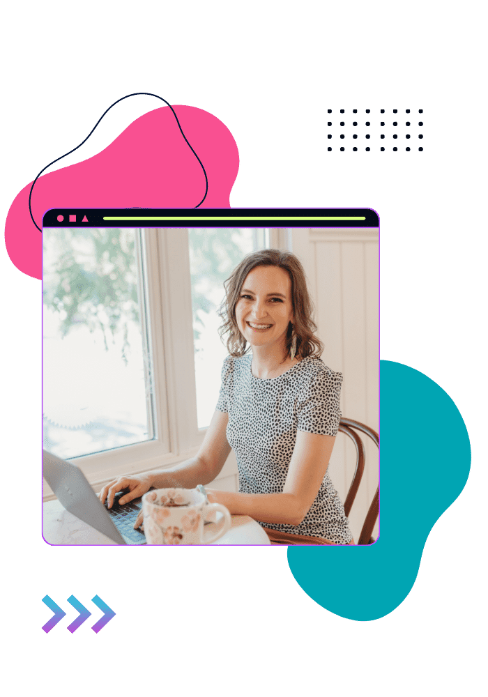 Photo of a woman in front of a computer