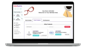 Laptop with a screenshot of Kim Garst's membership site