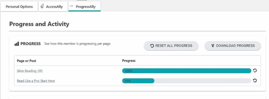 AccessAlly – Track and analyze user progress with ProgressAlly