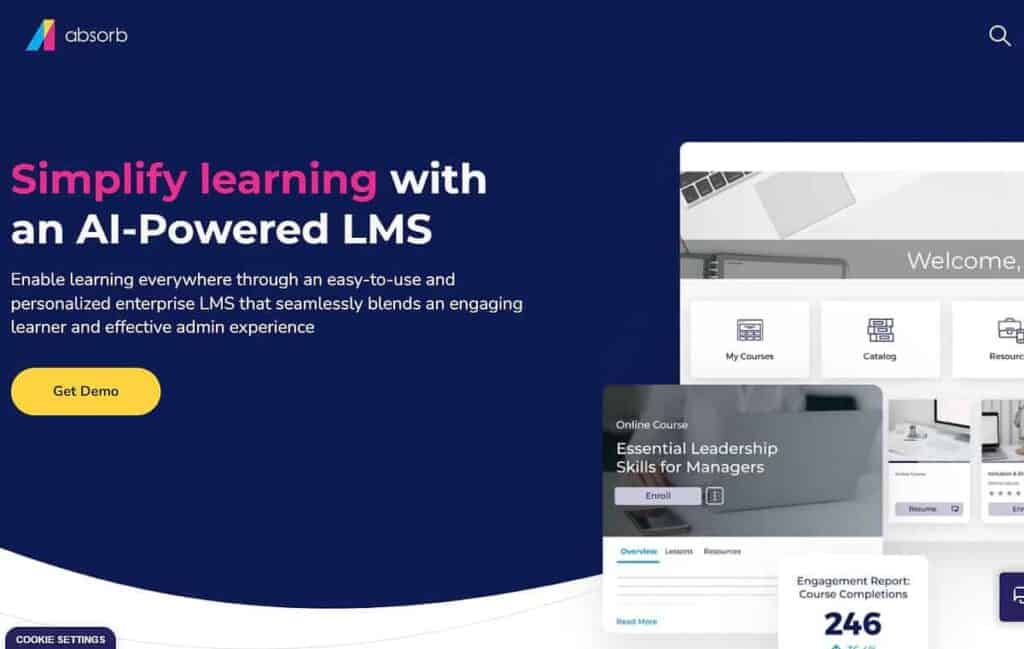 Absorb LMS landing page.