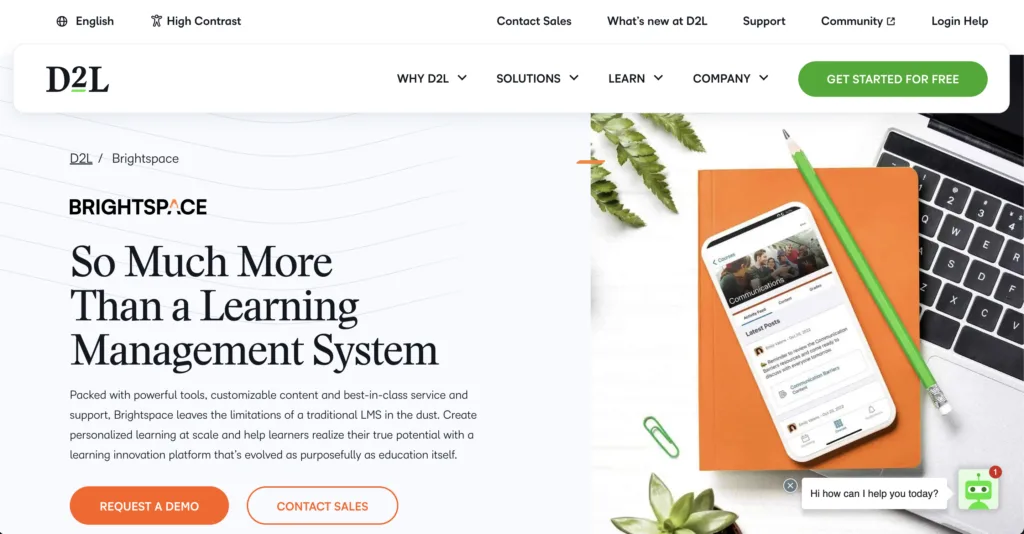 Screenshot of D2L's website to help you choose the best learning management systems