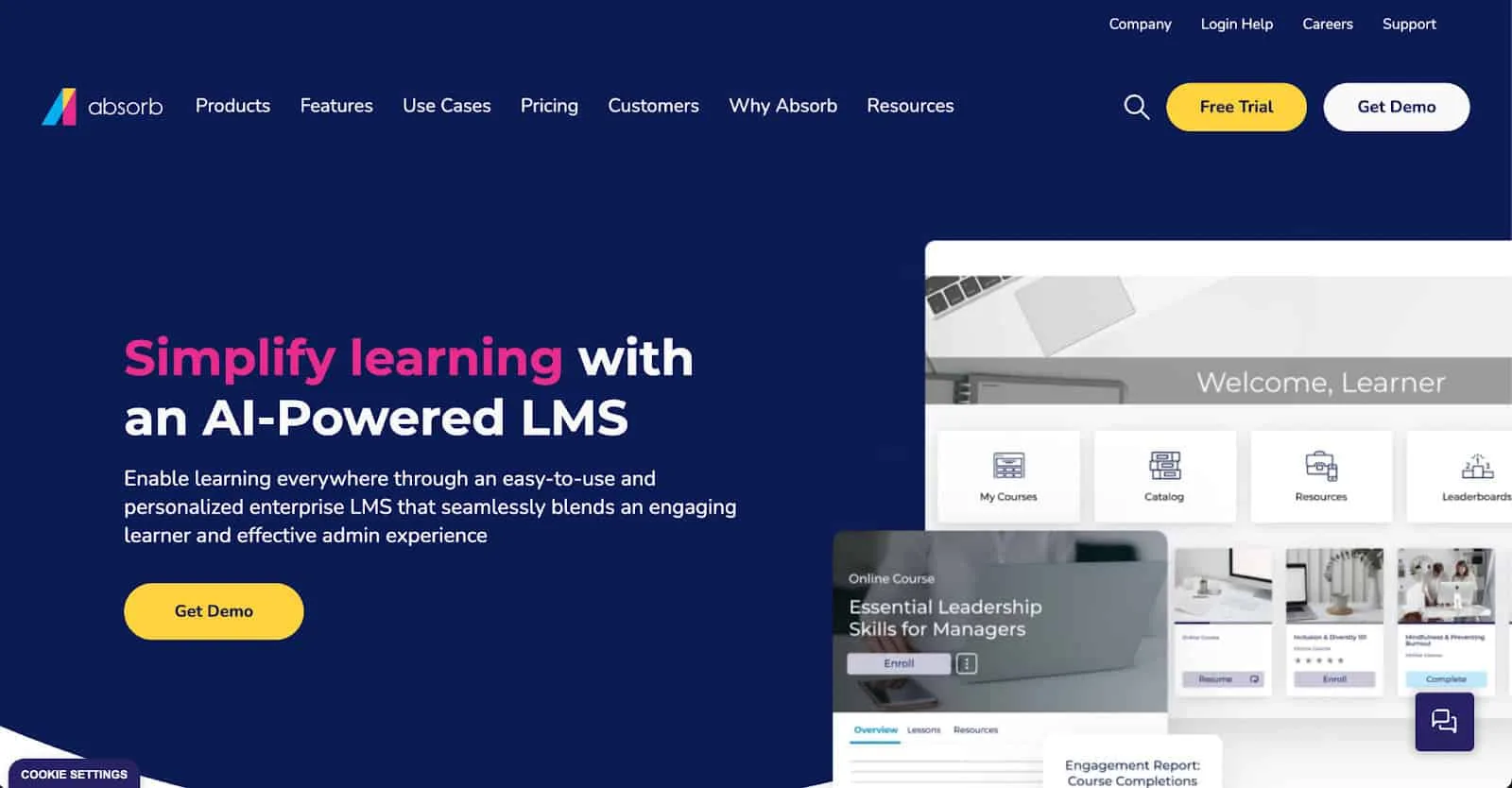 Screenshot of Absorb website to help you choose from the best learning management system platforms