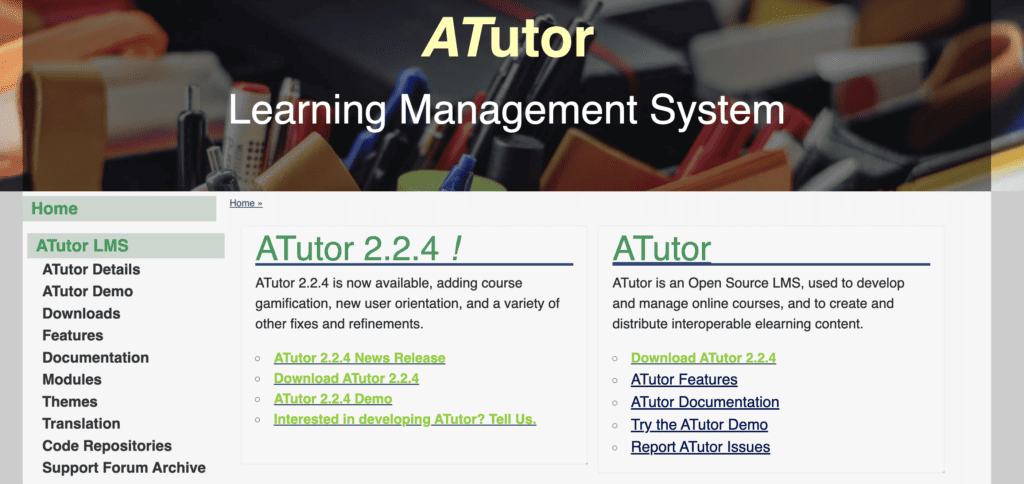 Screenshot of ATutor as one of the LMS types