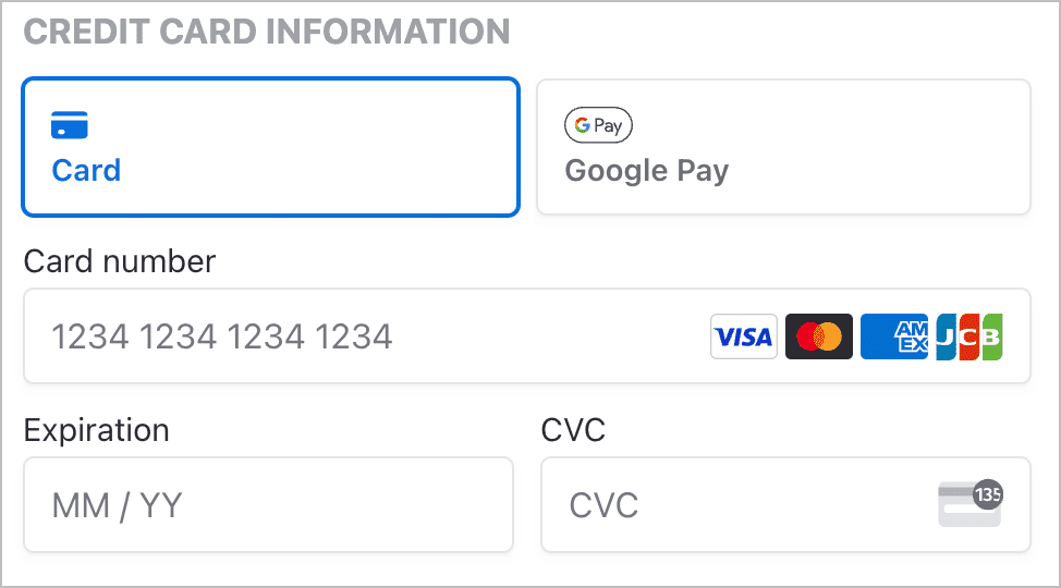 Screenshot of Stripe payment option example