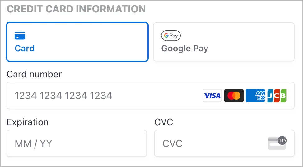 Screenshot of Stripe payment option example