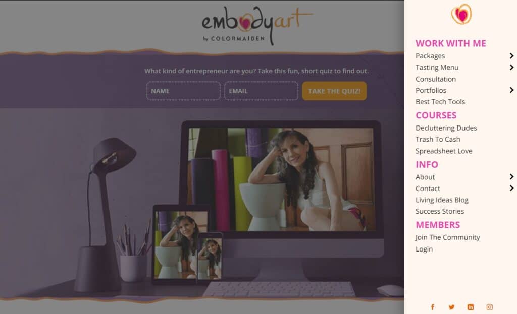 EmbodyArt by Colormaiden homepage navigation menu